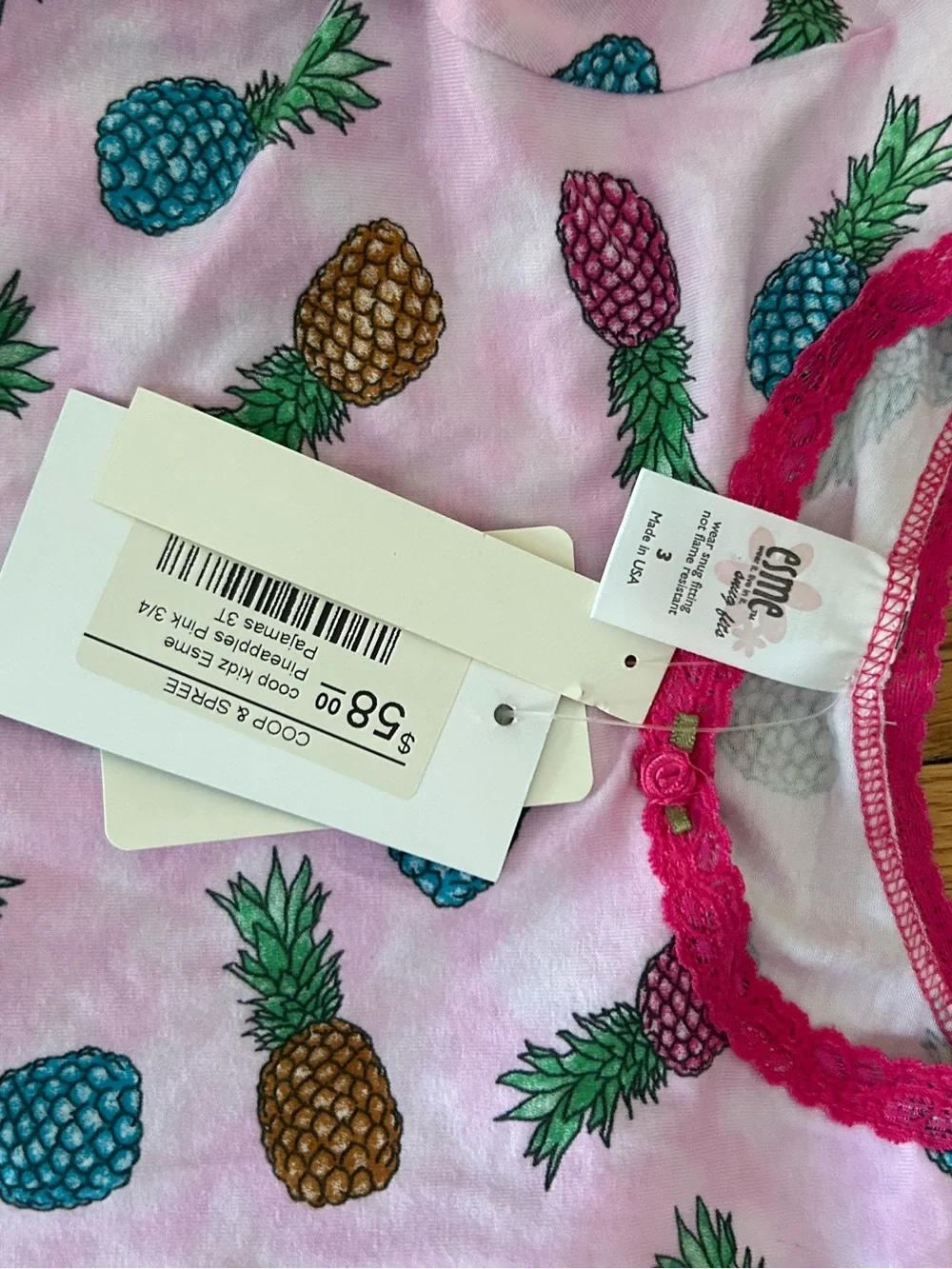 NWT Esme Pink Pineapple Print Kids Pajama Set